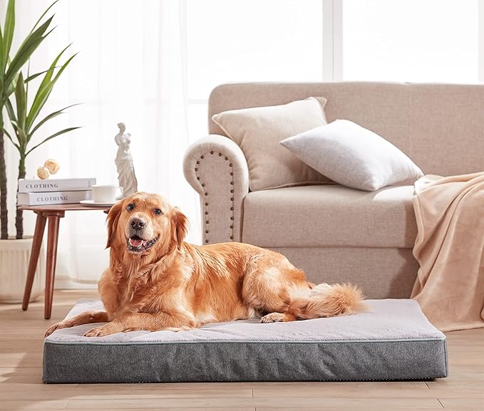 Extra Large Dog Beds, Memory Foam with Faux Fur, Orthopedic with Waterproof Liner, Anti-Slip Bottom, Machine Washable Cover, Suitable for Large Dogs up to 110lbs