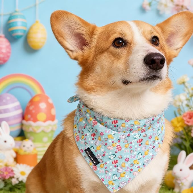ARING PET Easter Dog Bandanas, Green Chick Eggs Pet Bandana Scarf Triangle Bibs for Puppy Small Medium Large Boy Girl Dogs Cats-L
