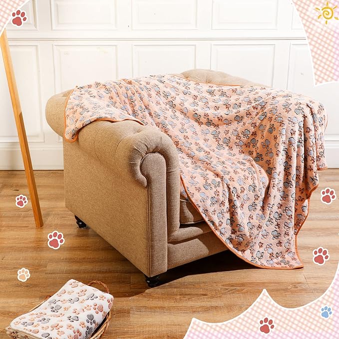 Tatuo 4 Pcs Dog Blanket for Pet Cat Blankets Indoor Puppy Teething Stuff Toys Paw Print Fleece Soft Blanket Sleep Mat for Guinea Pig Cage(White, Coffee, Pink, Purple,Large(36 x 36 Inch),Square)