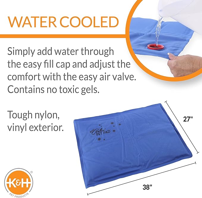 K&H Pet Products Coolin' Pet Pad Dog Mat, Portable Dog Cooling Mat for Travel or in Home, Perfect for Carriers, Crates, Outdoor Houses, Yards, Porches, Pet Beds & More - E-Large 38 X 27in Chill Blue