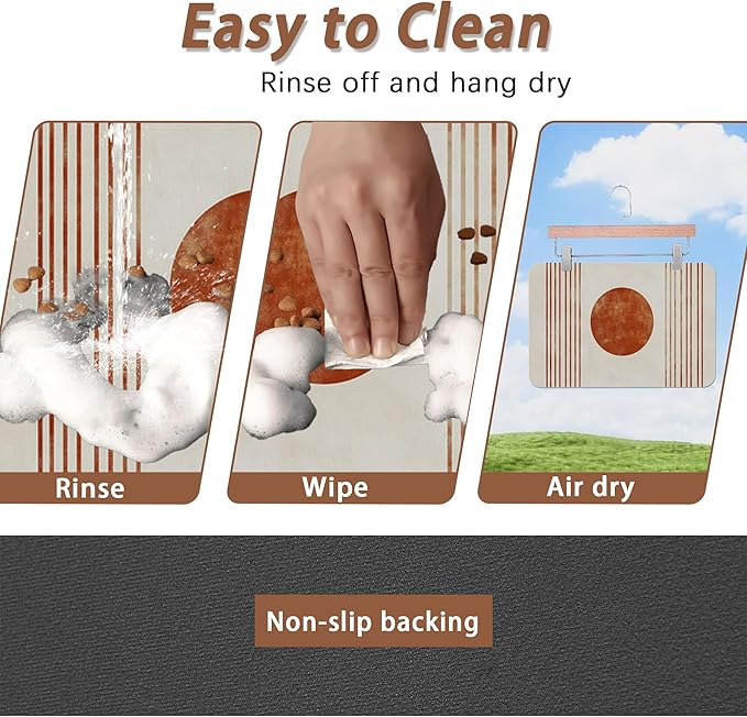 Sun Boho Dog Food Mat for Floors,Absorbent Quick-Dry Pet Feeding Mat, Cat Dog Bowl Mats for Food and Water, Non-Slip Pet Accessories Supplies 16"x24"