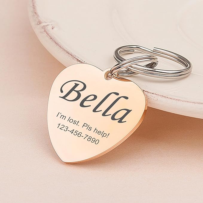 Anavia Personalized Pet ID Tags, Stainless Steel Glossy Laser Engraved Dog Cat Collar Name Tags, Multiple Colors Shapes Sizes (Heart, Regular)