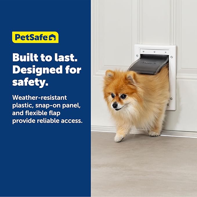 PetSafe Plastic Pet Door - Easy Install for Wood, PVC Metal & Paneled Doors - Rust-Free Plastic Frame - Flap Dimensions 5 1/4" W x 8 1/8" H - for Small Pets Weighing Up to 15 Lb