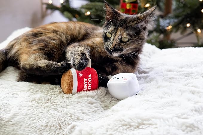 Pearhead Hot Cocoa Christmas Cat Toy Set, Holiday Pet Owner Gift, Holiday Must Have Accessories, Plush Rattle and Crinkle Holiday Cat Toys, Set of 2