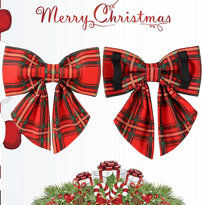 Christmas Dog Collar with Bow Tie, Cotton Christmas Plaid Collar for Medium Girl Boy Dog,Red &Green Plaid Dog Collar Bowtie with Durable Metal Buckle,Adorable Pet Collar,XL,Neck 16-26in