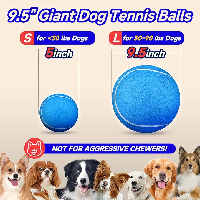 HETOO Dog Tennis Balls: Large 9.5 inch Herding Dog Toys Balls- Giant Outdoor Indoor Tennis Ball Toys for Small Medium Large Dogs Pet Toys Birthday Gift, Blue