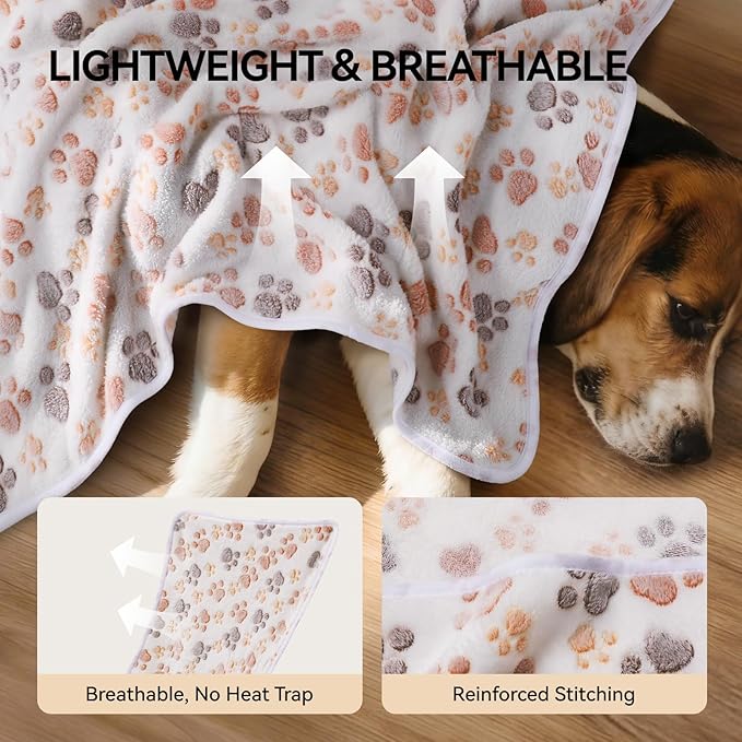 LINENLUX 1 Pack 3 Blankets Super Soft Fluffy Premium Fleece Dog Blankets for Puppy Cat Pet Blanket Flannel Throw Warm Sleep Dog Paw 40x31 inches