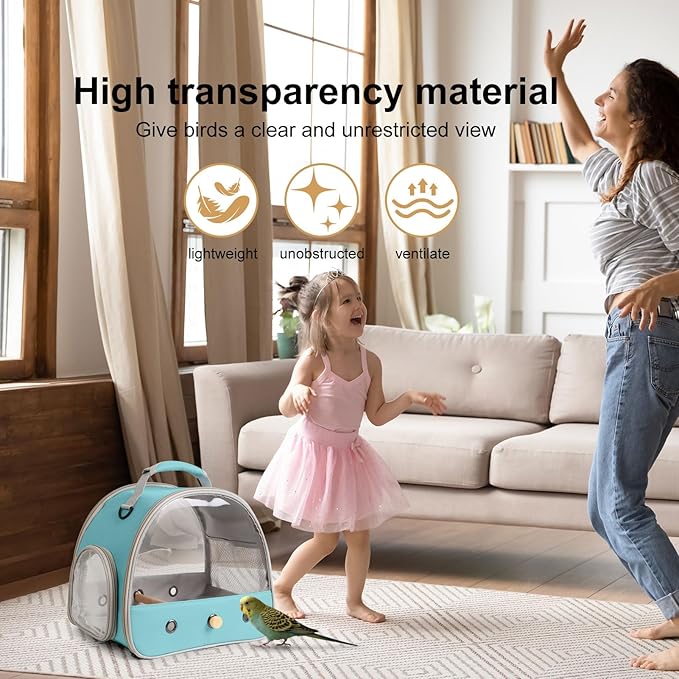 Small Bird Travel Cage Carrier, Portable Parrot Parakeet Carrier with Standing Perch and Comfy Mat, Budgies Carry Transport Bag for Vet Visit Shopping and Outdoor Adventure.