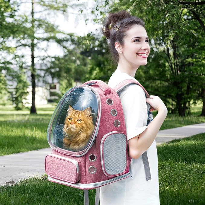 Pawstrip Cat Backpack Carrier with Large Space Bubble Window, Airline Approved Breathable Pet Carrier for Small Dogs Cats up to 15lbs, Foldable for Travel Hiking & Outdoor Use
