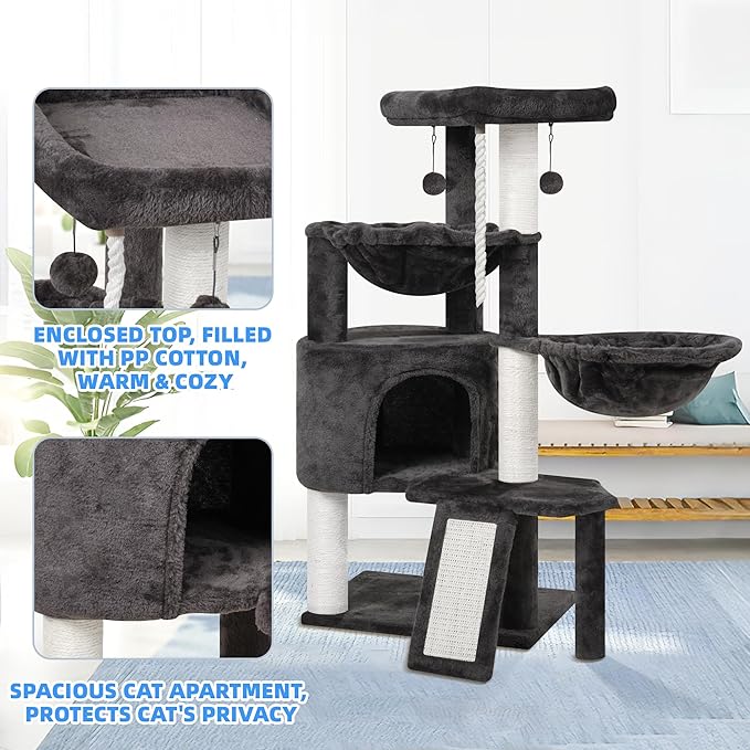 Xin Three Layer Cat Tree with Cat Condo and Two Hammocks,Darkgray …