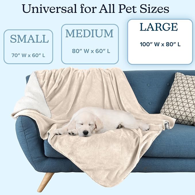 PETMAKER Dog Blanket - 80x100in Reversible Sherpa Blanket - Throw Blankets for Bed, Couch, Crate or Car - Machine Washable Puppy Essentials (Cream)