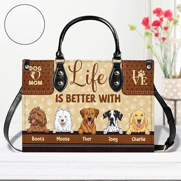 Personalized Pet Mom Leather Handbag – Custom Name Dog Cat Photo Purse, Pet Lover Gifts for Women, Christmas