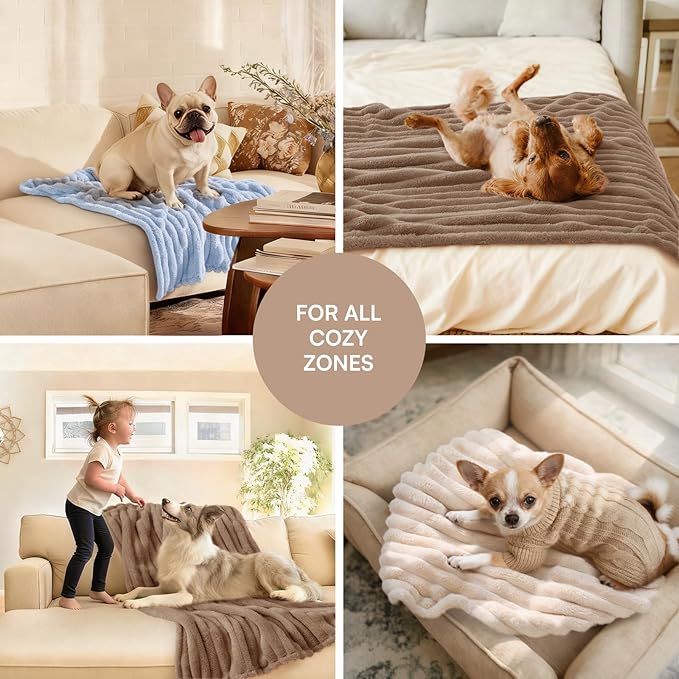 LINENLUX 1 Pack 3 Soft Dog Blanket Washable Warm Fleece Cat Blankets for Pet Puppy Fluffy Calming Flannel Brown/White/Blue Medium