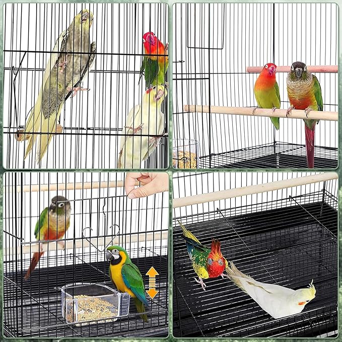 Travel Bird Cage Carrier, Portable Travel Parrot Cage with 2 Perches, 2 Food Bowls and Tray, Metal Parakeet Cages for Small to Medium Sized Birds Cockatiels Lovebirds Canaries Budgies