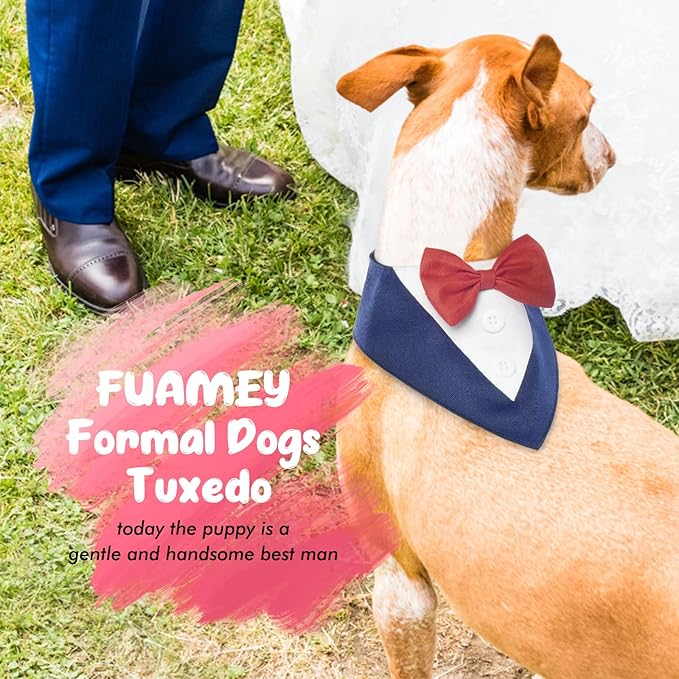 FUAMEY Dog Tuxedo for Small Dogs,Dog Formal Suit Dogs Attire Pet Bow Tie Puppy Party Costumes Cat Tux Outfits Pets Bandana Cosplay Adjustable Bowties Wedding Birthday Valentines Blue S