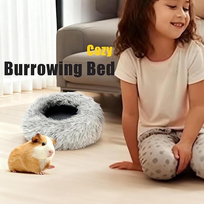 Guinea Pigs Bed Small Animal Bedding Donut-Shaped Burrowing Pet Bed Soft and Warm Hideaway with Spandex and Fleece Bottoms Cozy Carrier, Cage Accessories
