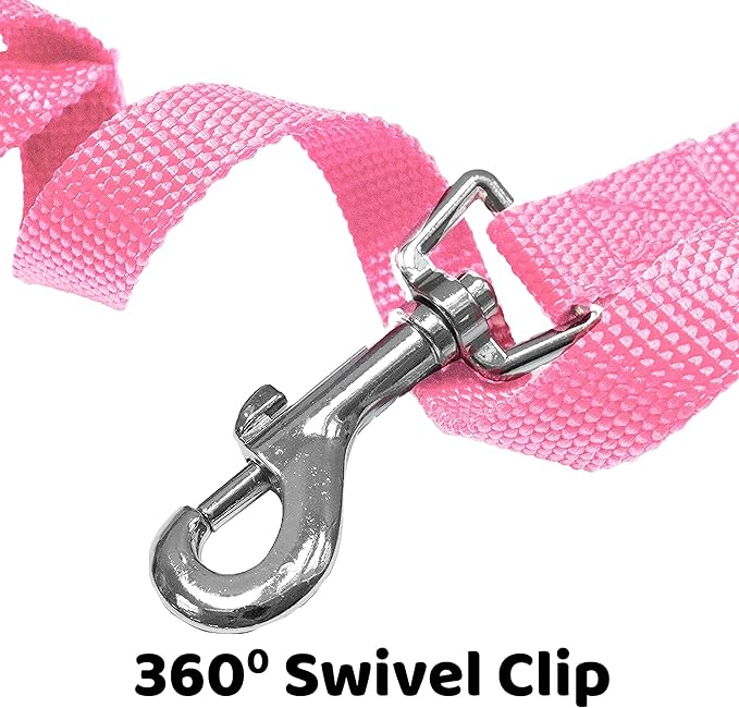 Downtown Pet Supply - Long Dog Leash - 15 ft Pink Nylon Dog Training Leash for Recall & Obedience