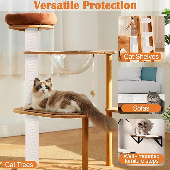 Cat Scratch Furniture Protector - 118"x15.8" Trimmable Self-Adhesive Cat Claws Scratch Pads, DIY Kitten Climbing Couch Protector for Scratching Post Cat Tree Replacement Indoor (Cream White)