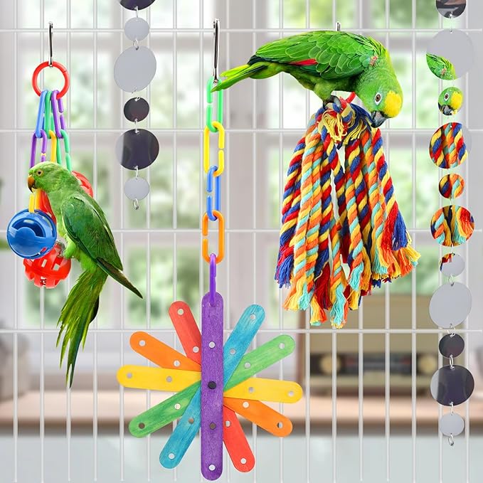 Small Bird Toys Parakeet Cage Accessories, Parakeet Toys, Swing Hanging Standing Chewing Toy, Bird Toys for Parakeets, Cockatiel, Parrot, 4pcs