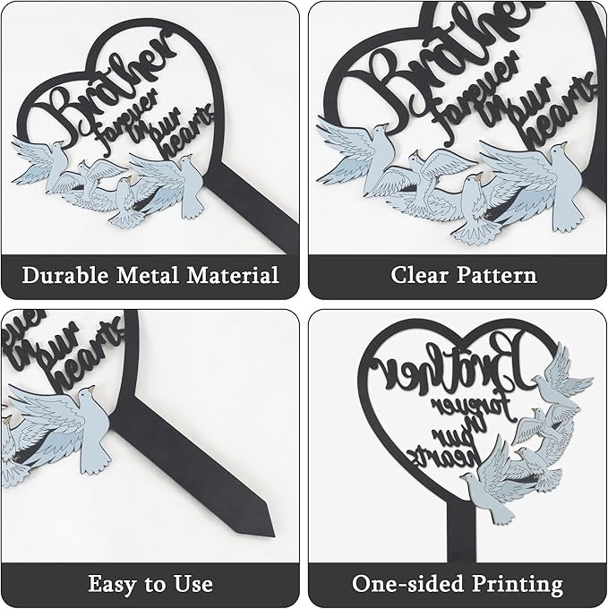 BUoonyer Stake Graves Cemetery Decorations - Brother Metal Memorial Grave Markers, Heart Graveyard Sympathy Plaque for Boy, Dove Remembrance Graveside Burial Decor Sign for Outdoor Outside Yard Garden