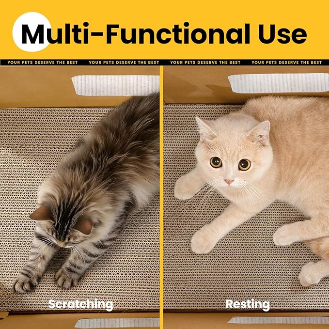 Cardboard Cat House with Scratch Pad & Catnip, Cat Play Scratching House for Indoor Hideaway Furniture, Heavy Duty Sturdy Cardboard Scratcher, Easy to Assemble Birthday Gift, Large