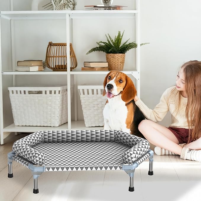 Orthopedic Dog Bed for Medium Dogs - Removable Bolsters & Cleanable Cover,Elevated Outdoor Dog Bed,Easy to Assemble,Up to 100lbs,Medium