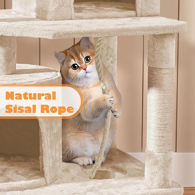 Yaheetech Cat Tower, 70.5in Cat Tree for Indoor Cats, Multi-Level Climbing Tree w/Condo & Plush Perches, Large Cat Play House Scratching Post for Kitten Beige