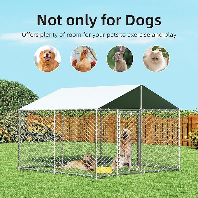 7.8'x7.8' Large Outdoor Dog Kennel, Heavy Duty Dog Enclosure with Roof, Weather Resistant Cover and Security Lock(93"x93")