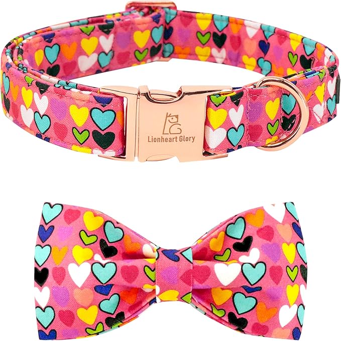Lionheart glory Valentine's Dog Collar, Dog Collars with Bow, Pet Collar Adjustable Dogs Bowtie Pet Collars for Small Dogs