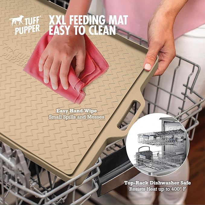 Tuff Pupper 22x16 Medium Dog Feeding Mat for Food and Water | Dog Food Mats for Floors | Waterproof Dogs Water Bowl Mats | Dogs Placemats Pet Food-Mat | Silicone Feeding Mat for Cats and Cat Bowls