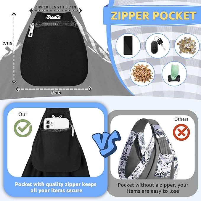 SlowTon Dog Carrier Sling - Thick Padded Shoulder Strap Adjustable Dog Carriers for Small Dogs, Puppy Carrier Purse for Pet Cat with Front Zipper Pocket Safety Belt Machine Washable (Black Knitted, S)