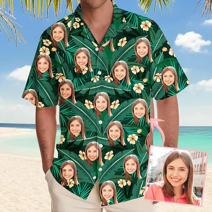 DILYPOD Custom Hawaiian Shirt with Face, Personalized Button Down Hawaiian Shirts for Men, Women, Photo Hawaiians Shirt