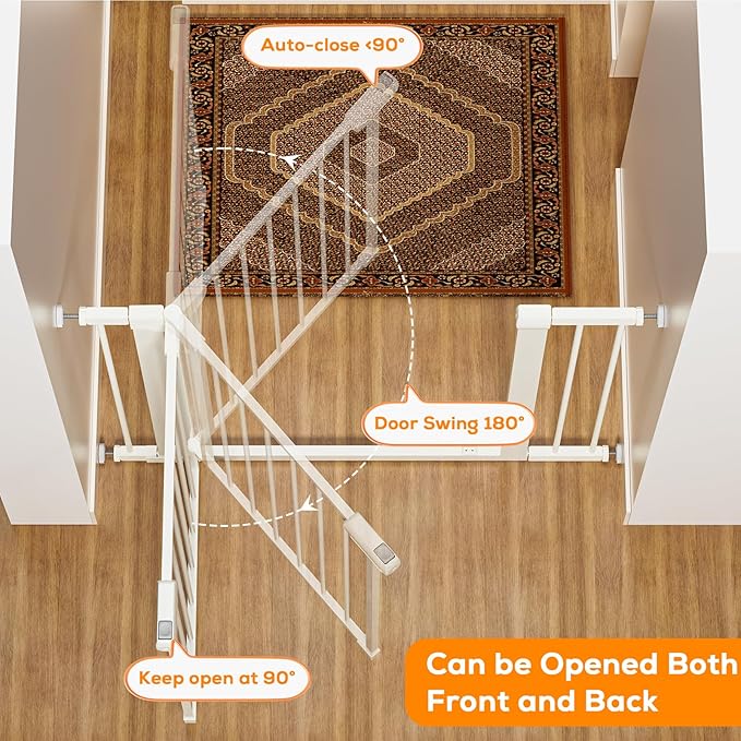 29.5-54.2" Magnetic Baby Gate for Stairs, Baby Safety Essentials, Auto Close Gate for Doorways, Easy Install Pressure Mounted Dog Gate Indoor, Pet Gates for Dogs, White