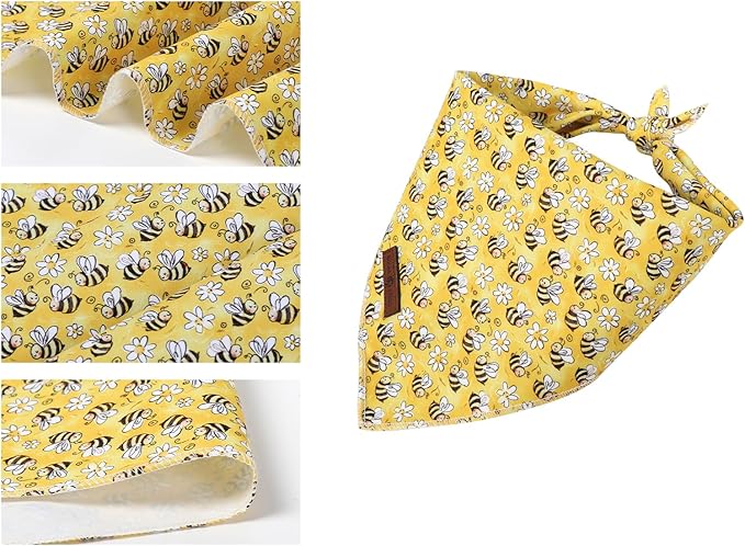 Lionet Paws Spring Summer Bee Dog Bandana Washable Cotton Handkerchief Scarf Triangle Yellow Bandana for Small Medium Large Dogs Girl Boy