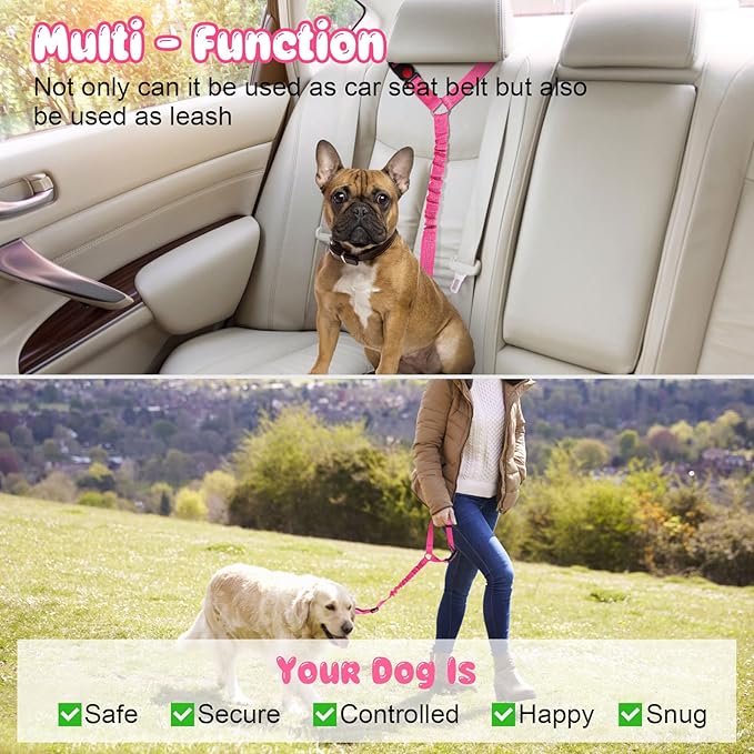 BWOGUE Pet Dog Cat Seat Belts, Car Headrest Restraint Adjustable Safety Leads Vehicle Seatbelt Harness (1 Pack, Pink, Elastic)