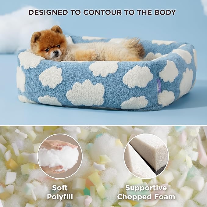 LE SURE Cute Dog Bed for Small Dogs - Washable Puppy Beds,Cozy Rectangle Orthopedic Pet Sofa with Jacquard Shaggy Plush & Anti Slip Bottom,25x21x7inches