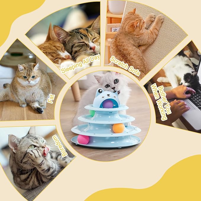 Gefryco Cat Toys 4-Tier Roller Track, Turntable Cat Tower Toy with Colorful Chase Balls, Multi-Level Interactive Cat Toys for Bored Indoor Adult Cats, Fun Puzzle Kitten Exercise Toys Self Play