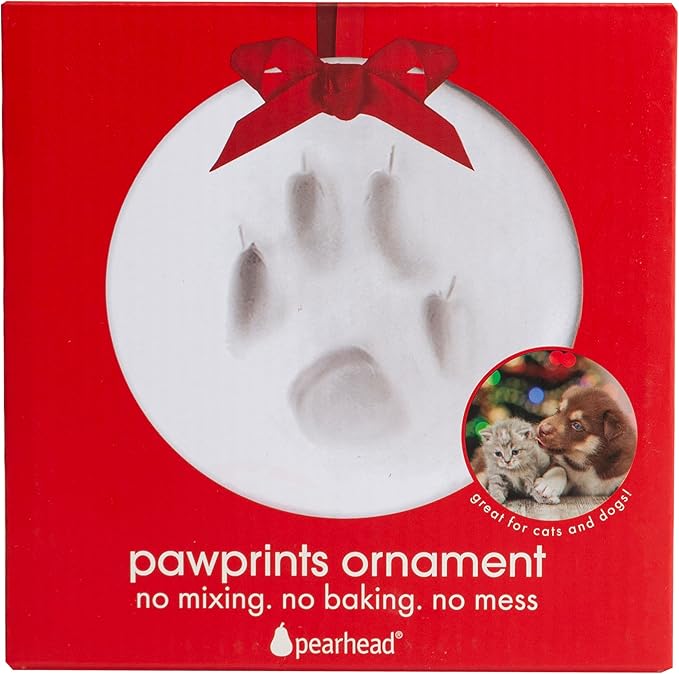 Pearhead Clay Pawprint Christmas Ornament, Pet Owner Holiday Gift, Dog or Cat Paw Print Keepsake, DIY Pawprint Hanging Ornament, Classic Red Ribbon