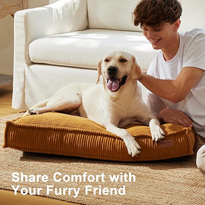 FUKUMARU 5.5-Inch Thick Dog Bed Mat, Washable Cat Bed with Waterproof Lining, Orthopedic Dog Beds for Senior Dogs, Cozy Flat Dog Kennel Bed for Crate, Non-Slip Pet Pillow Bed, Orange