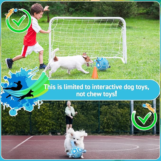 QDAN Dog Toy Balls, Dog Soccer Ball with Straps, Outdoor Dog Toys, Pet Training Soccer for Small Medium (5 Inch)