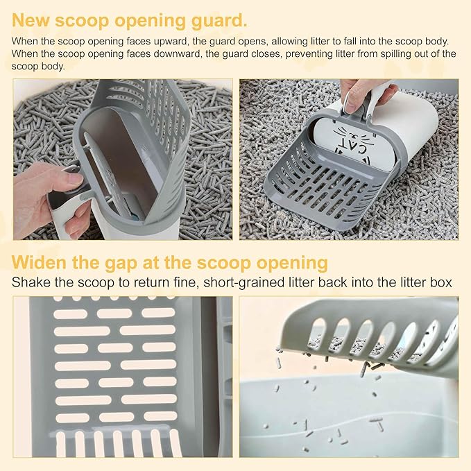 Cat Litter Scoop, Durable Litter Scooper with Refill Bags, Mess-Free Cat Litter Scooper, Convenient Scoop Holder Design, White, Grey