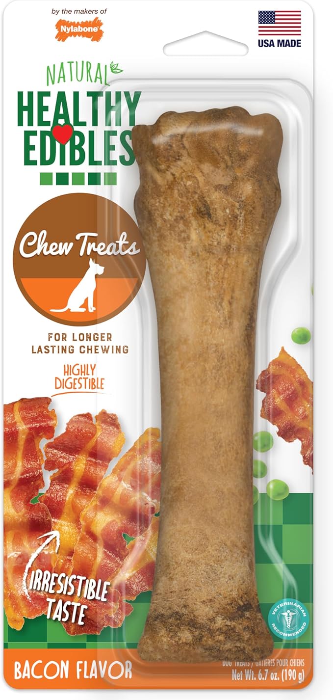 Nylabone Healthy Edibles Natural Dog Chews Long Lasting Bacon Flavor Treats for Dogs, X-Large/Souper (1 Count)