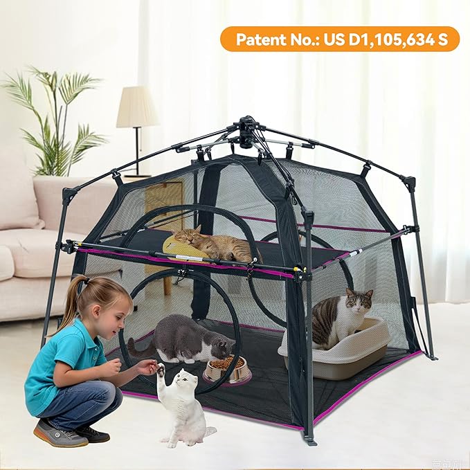 Extra Large Catio Outdoor Cat Enclosure 2-Tier Cat Tent for Patio, Balcony, Indoor & Outdoor, Foldable Cat Playpen with 3 Doors, Weatherproof Sunproof with Fashionable carrybag（Patented）