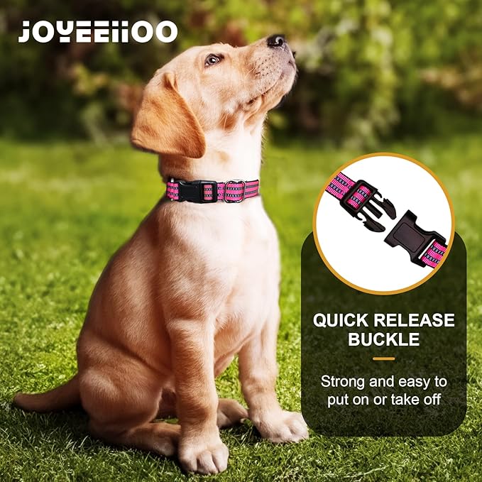 Martingale Dog Collar, Adjustable Nylon Reflective Collar with Quick Release Buckle (Hot Pink, Small)