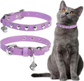 EXPAWLORER Leather Cat Collar for Girl Boy- Adjustable Pet Collar with Safety Elastic Belt,Personalized Heart Accessories Buckle Collars with Bell & Durable D-Ring,Heart (Purple)