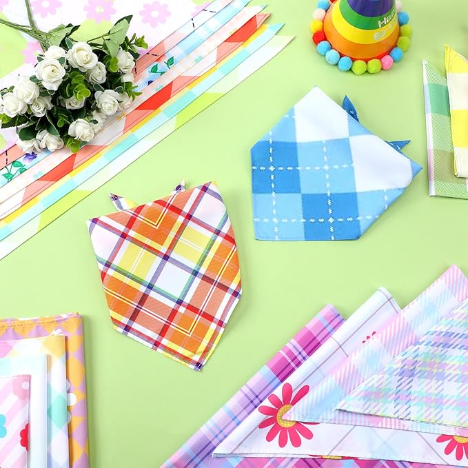 150 Pcs Spring Dog Bandanas Bulk Pet Bibs Colorful Triangle Scarf Pet Bandanas for Medium Large Dogs Spring Summer Birthday Costume Decoration