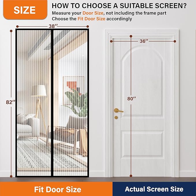 Magnetic Screen Door，Screen Door Mesh，Keep Bugs Out, Heavy-Duty Mesh Curtain,Pet and Kid Friendly, Works with Front Doors, Sliding Doors