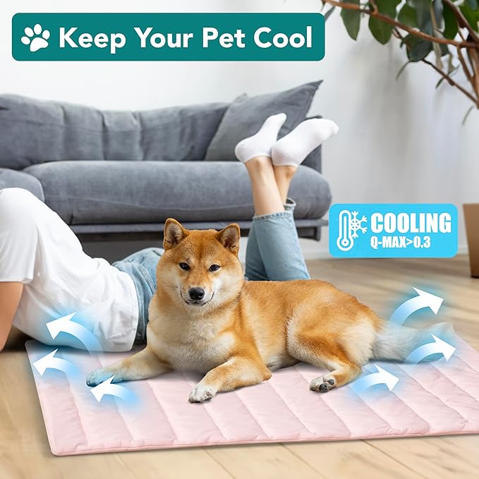 PetAmi Cooling Mat for Dog, Premium Pet Cooling Blanket for Crate Kennel, Indoor Cat Cool Sleeping Pad, Q-MAX Cold Sofa Couch Cover for Summer, Pink, Large (40x60)