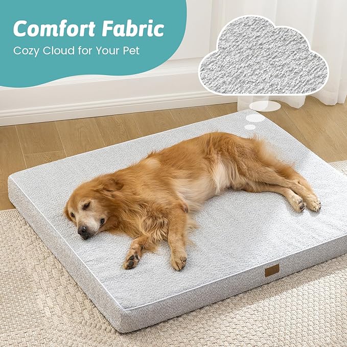 Dog Bed for Extra Large Dogs, Rectangular XL Orthopedic Dog Beds, Foam Anti-Slip Bottom Pet Mat with Washable Removable Cover, Suitable for Pet Up to 100 lbs, 44x32x3 inch, Grey