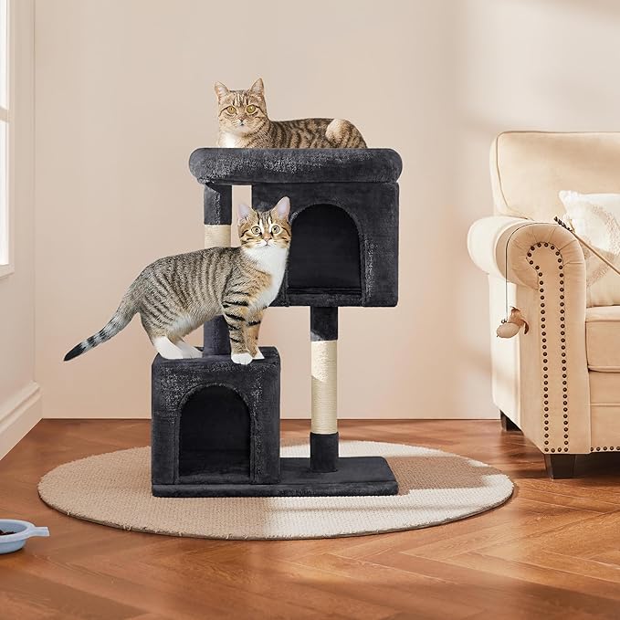 Yaheetech 33.5in Cat Tree, Small Kittens Tower w/Large Perch&2 Cozy Condos, Sisal Scratching Posts for Indoor Kittens/Cat, Stable Pet Activity Center Furniture, Black